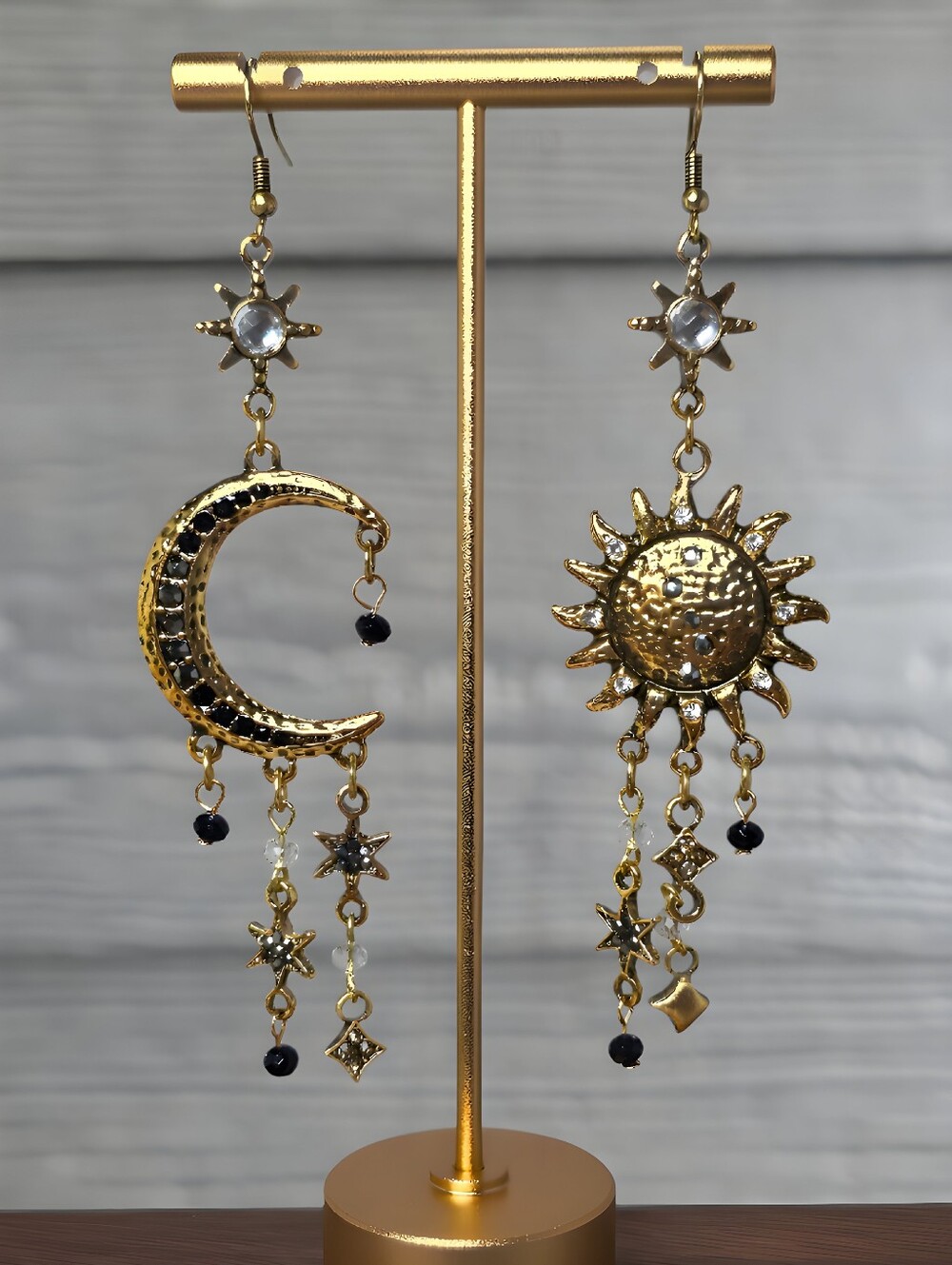 Cosmic Sun Moon Boho Dangle Earrings Statement Jewelry Celestial Vintage Gold